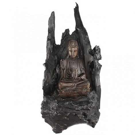 F. RAR : Impresionantă statuetă Guan Yin sculptată în lemn de bog și abanos | China 